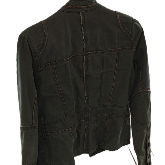 Ephemera Military Style Distressed Moto Jacket – Olive Green – Size S - Picture 2 of 3